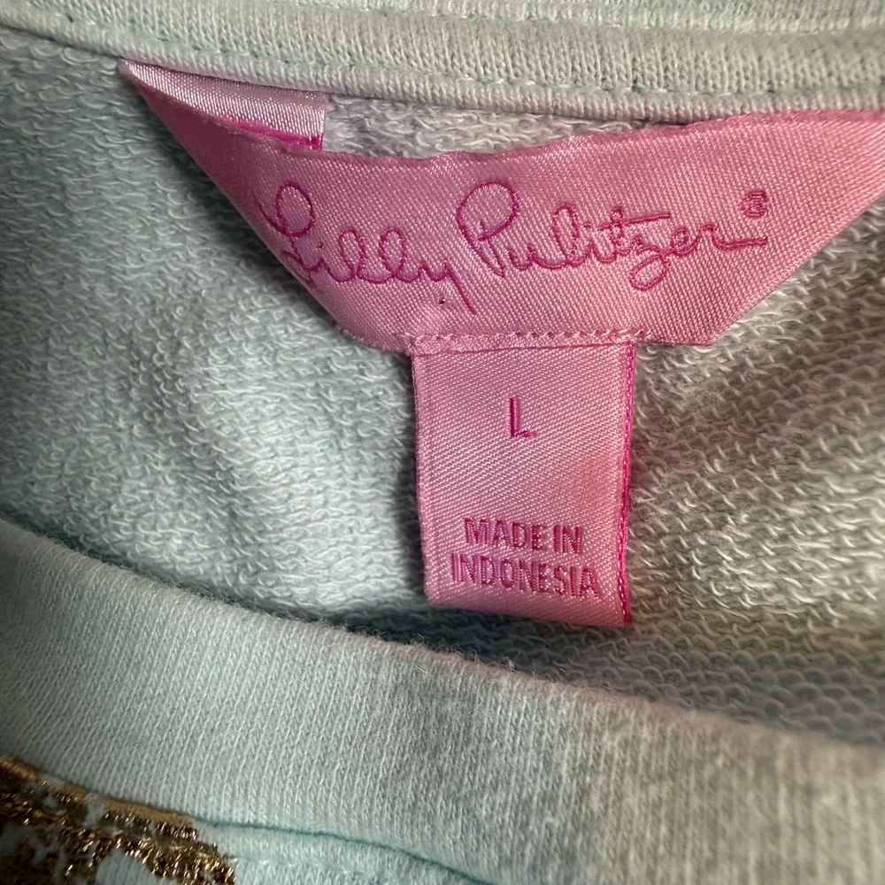 Lilly Pulitzer Seas The Day Sweatshirt Coastal Preppy Beachy Gold Fish Print L‎